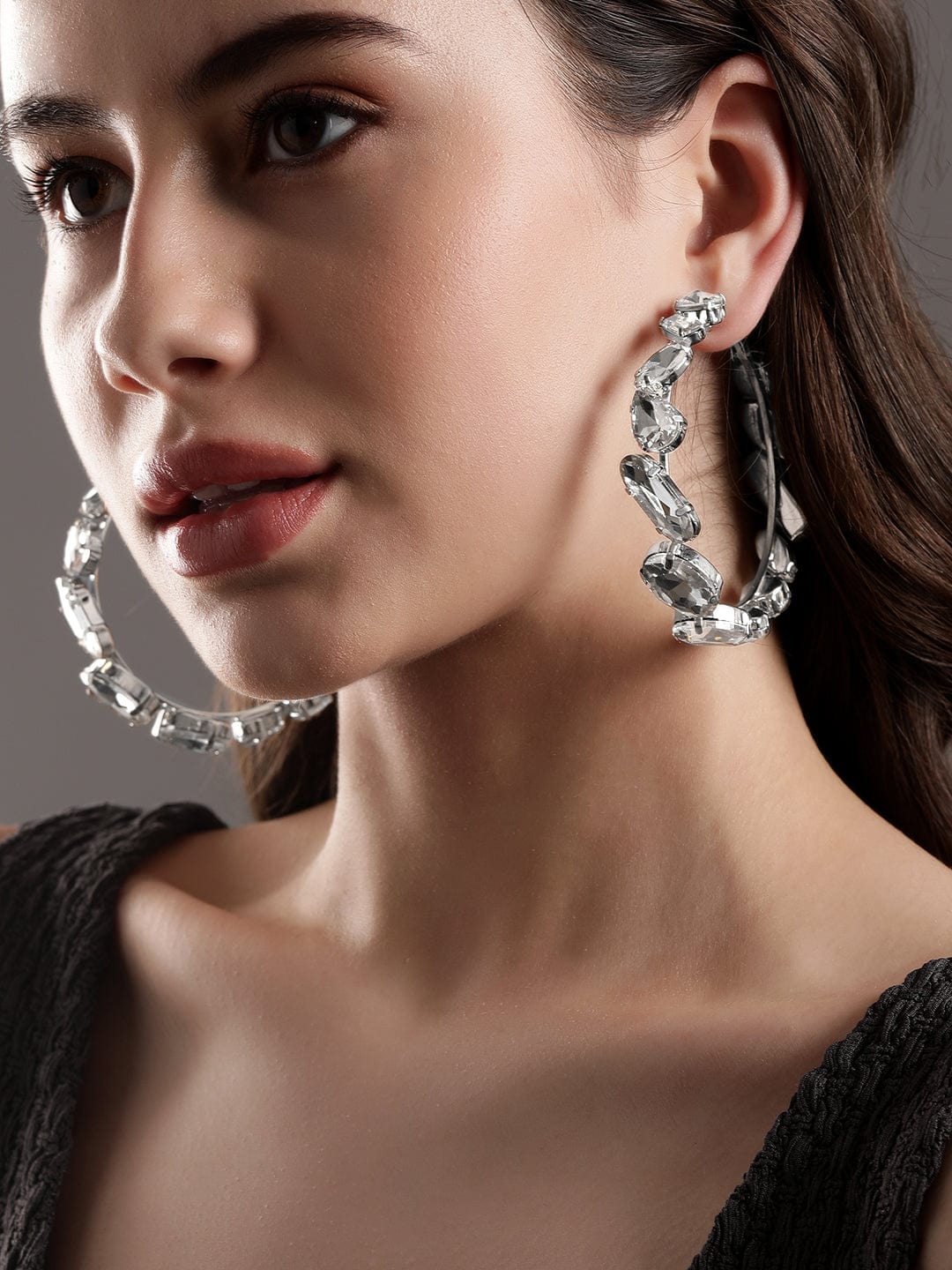 Rubans Voguish Silver Gleam: AD Hoop Earrings Bangles &amp; Bracelets
