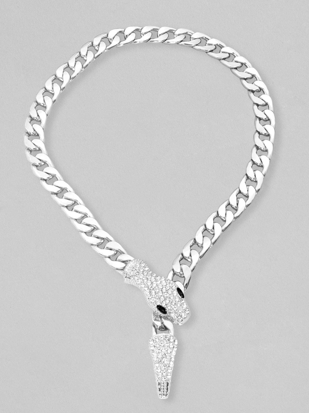 Rubans Voguish Silver Toned Link Style Serpent Chain With Zircon Stones Studded. Chain &amp; Necklaces