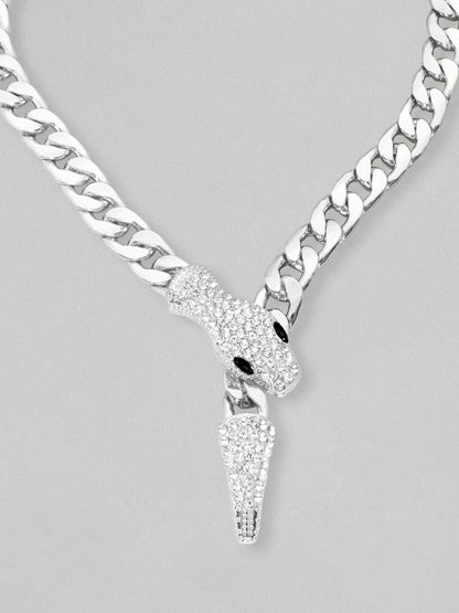 Rubans Voguish Silver Toned Link Style Serpent Chain With Zircon Stones Studded. Chain &amp; Necklaces