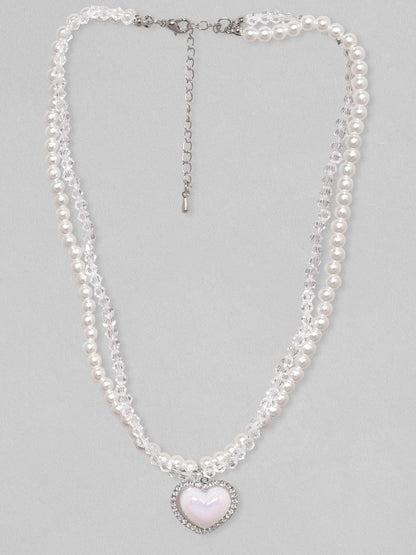 Rubans Voguish Silver-Toned &amp; White Brass Rhodium-Plated Layered Necklace Chain &amp; Necklaces