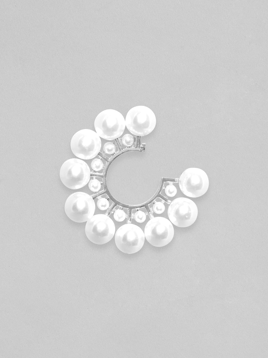 Rubans Voguish Silver Toned White Pearls Studded Hoop Earring Earrings