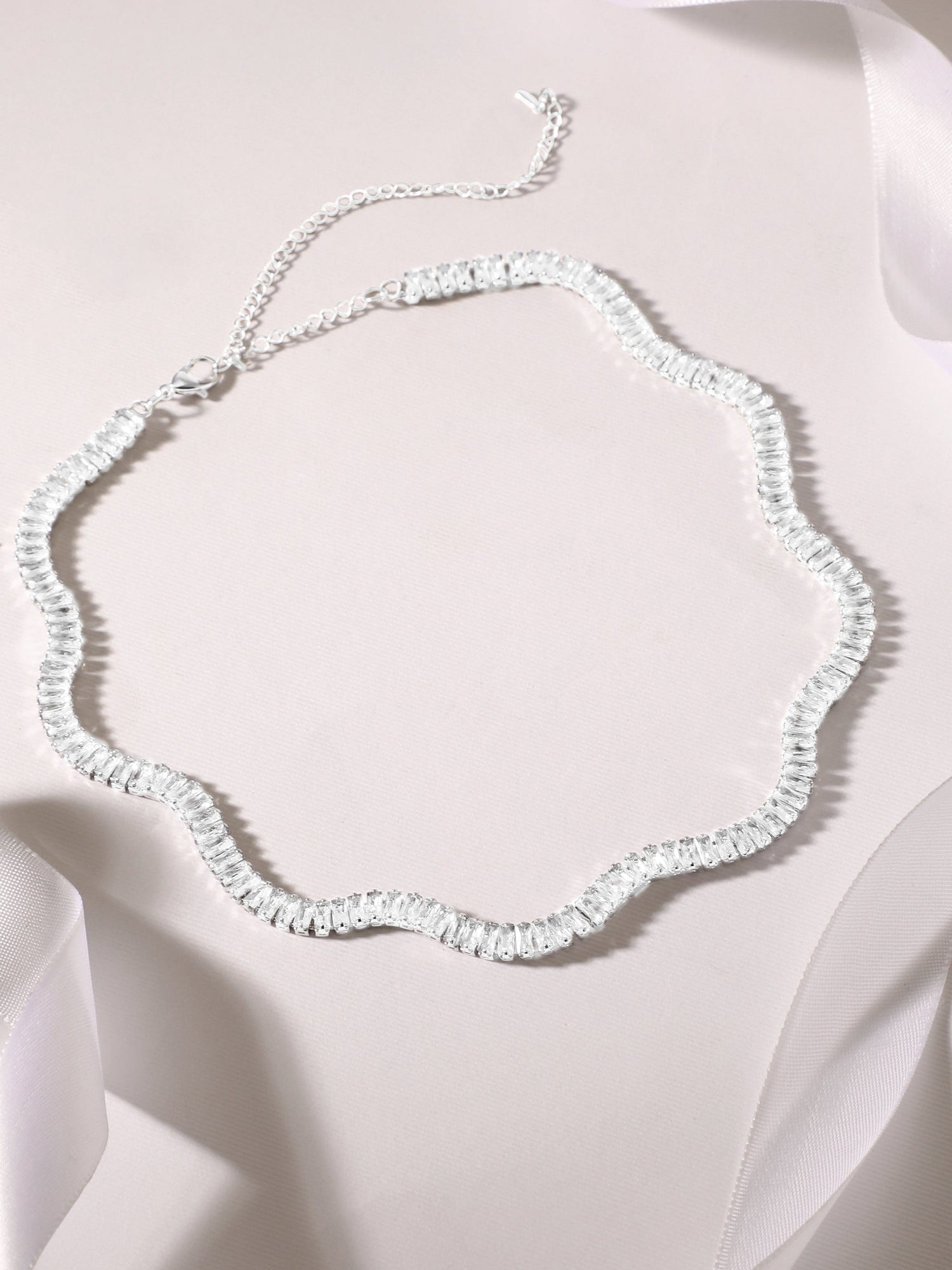 Rubans Voguish Silver Toned With Baguette Stones Studded Choker Necklace. Chain &amp; Necklaces