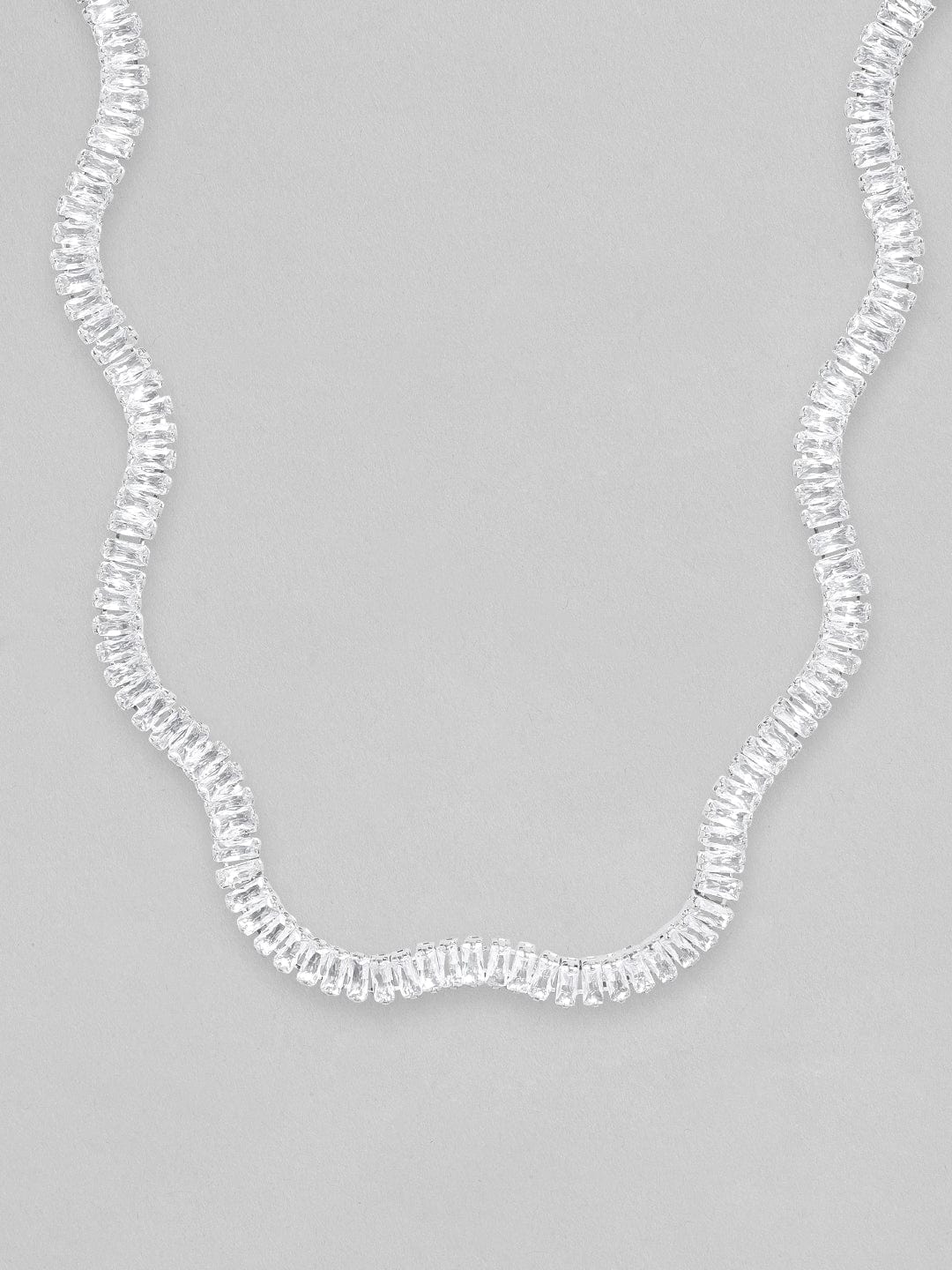Rubans Voguish Silver Toned With Baguette Stones Studded Choker Necklace. Chain &amp; Necklaces