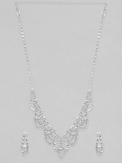Rubans Voguish Silver Toned With Zircon Studded Jewellery Set. Necklace Set