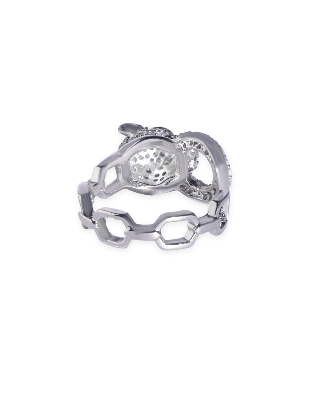 Rubans Voguish Timeless Sparkle AD Studded Stainless Steel Adjustable Ring Rings
