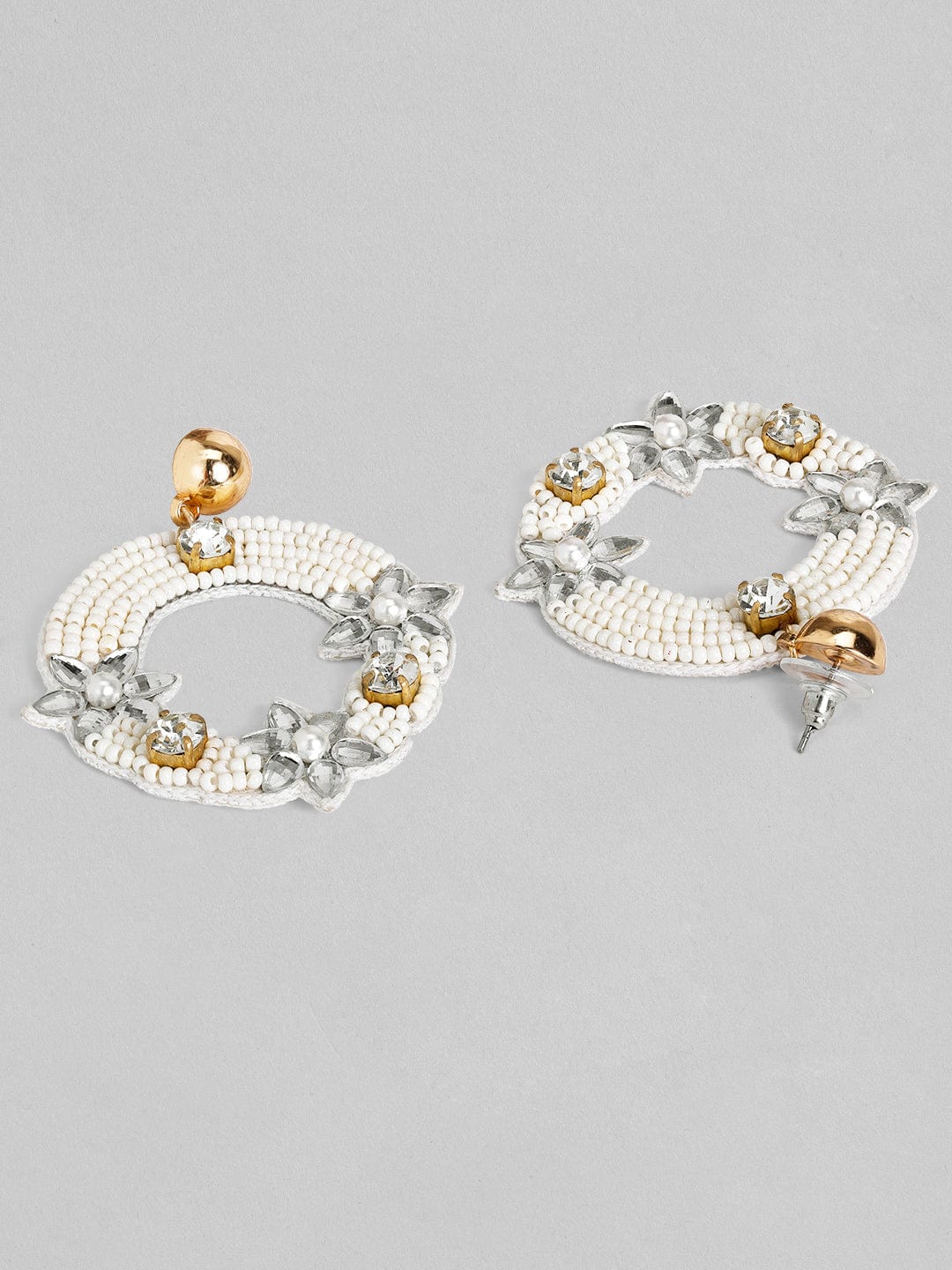 Rubans Voguish White Beaded Handcrafted Drop Earrings Earrings