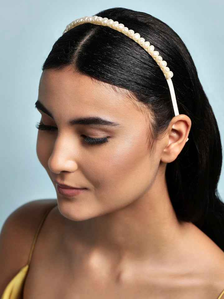 Rubans Voguish Women Gold-Toned  White Set of 2 Embellished Hairband Hair Accessories
