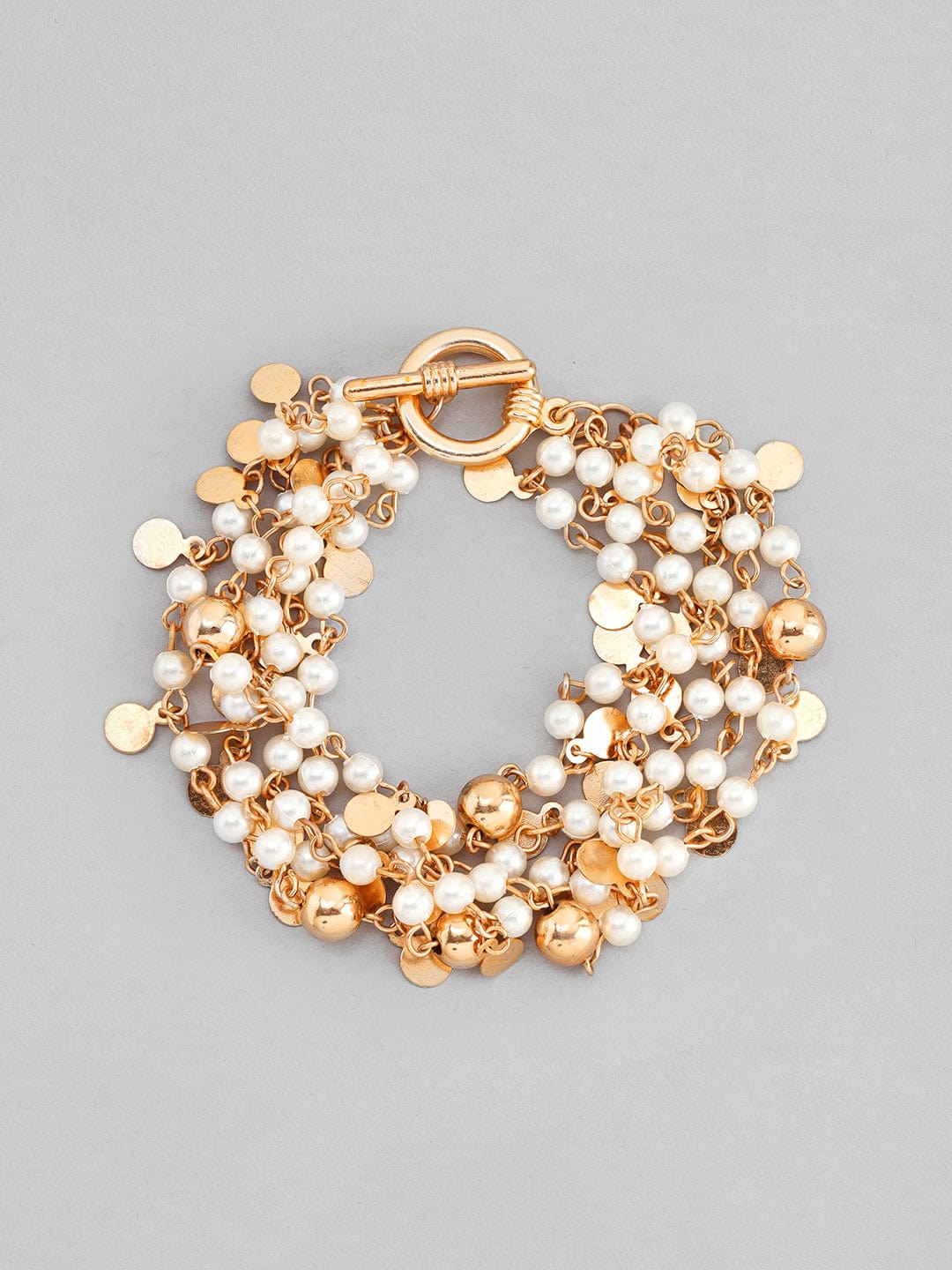 Rubans Voguish Women Gold-Toned  White Tasselled Gold-Plated Multistrand Bracelet Bracelets