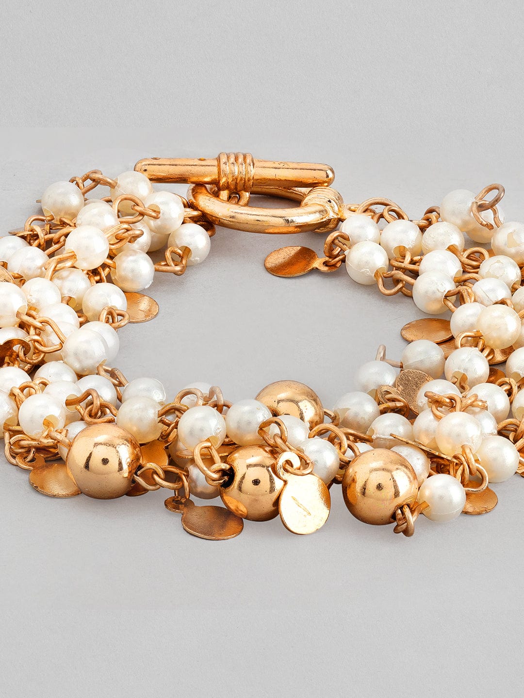 Rubans Voguish Women Gold-Toned  White Tasselled Gold-Plated Multistrand Bracelet Bracelets