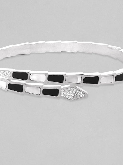 Rubans Voguish Women Silver-Toned  Black Brass Enamelled Rhodium-Plated Kada Bracelet Bracelets