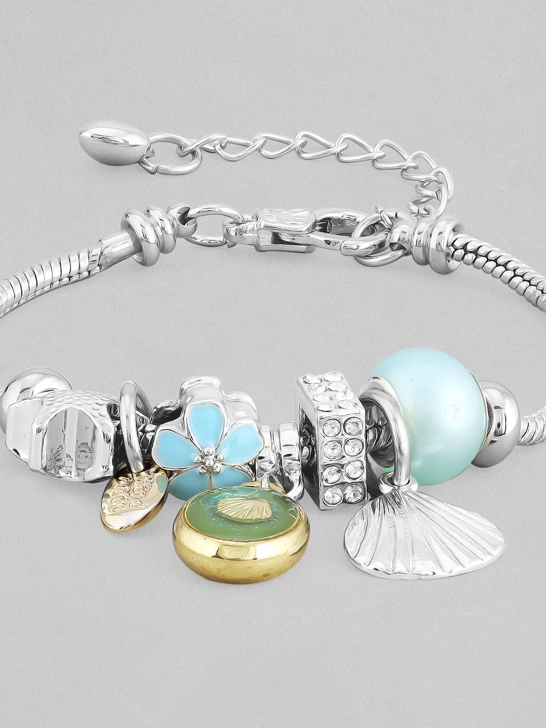 Rubans Voguish Women Silver-Toned &amp; Blue Silver-Plated Wraparound Bracelet Bangles &amp; Bracelets