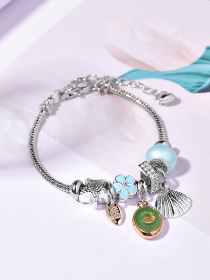 Rubans Voguish Women Silver-Toned &amp; Blue Silver-Plated Wraparound Bracelet Bangles &amp; Bracelets