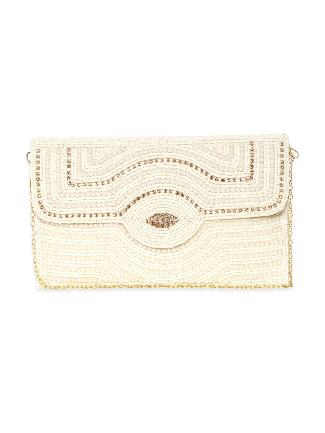 Rubans White Clutch Bags with Pearl and Stone Embellishment