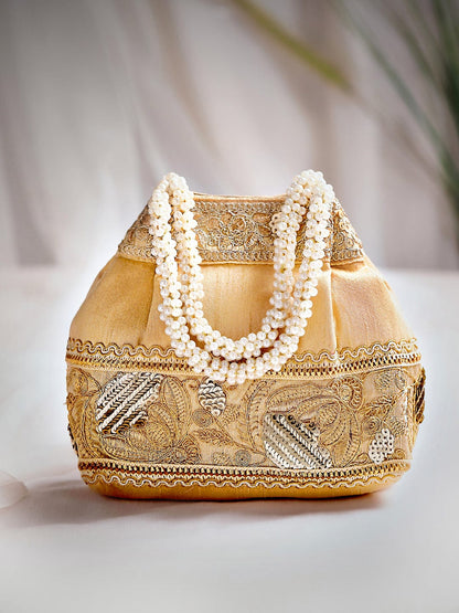 Rubans Women Gold-Toned Embroidered Potli Bag. Handbag &amp; Wallet Accessories