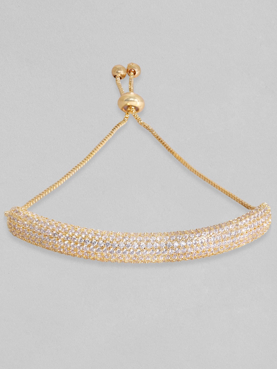 Rubans Women Gold-Toned &amp; White Brass Cubic Zirconia Gold-Plated Cuff Bracelet Bracelets