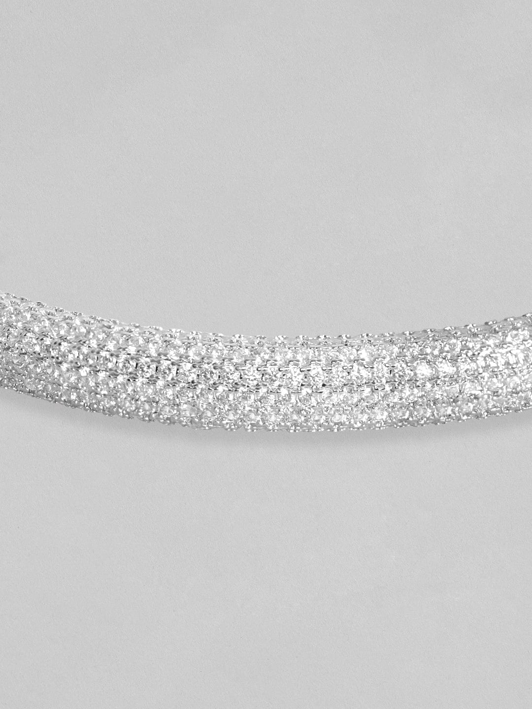 Rubans Women Silver-Toned &amp; White Brass Cubic Zirconia Rhodium-Plated Cuff Bracelet Bracelets