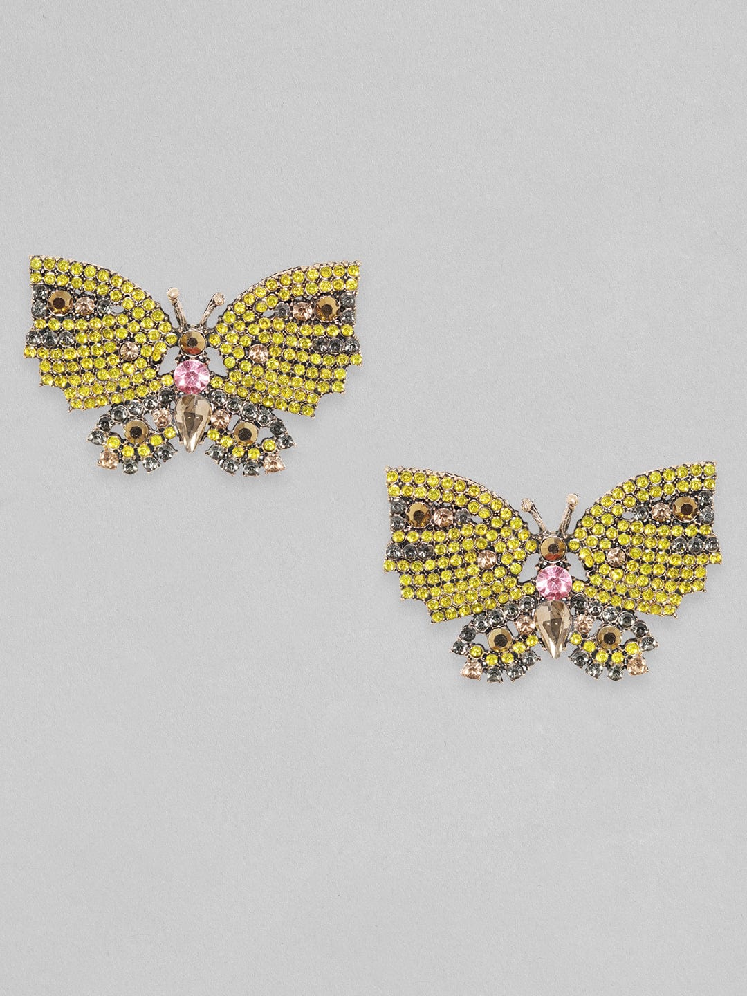 Rubans Yellow Beaded Handcrafted Butterfly Motif Statement Earrings. Earrings