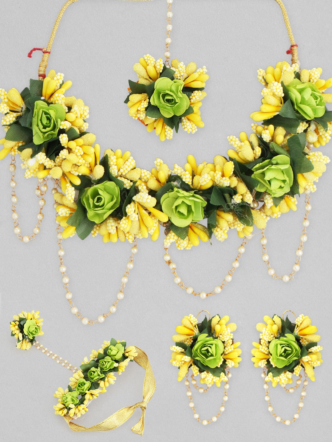 Rubans Yellow & Green Floral Haldi Wedding Necklace Jewellery Set Necklace Set