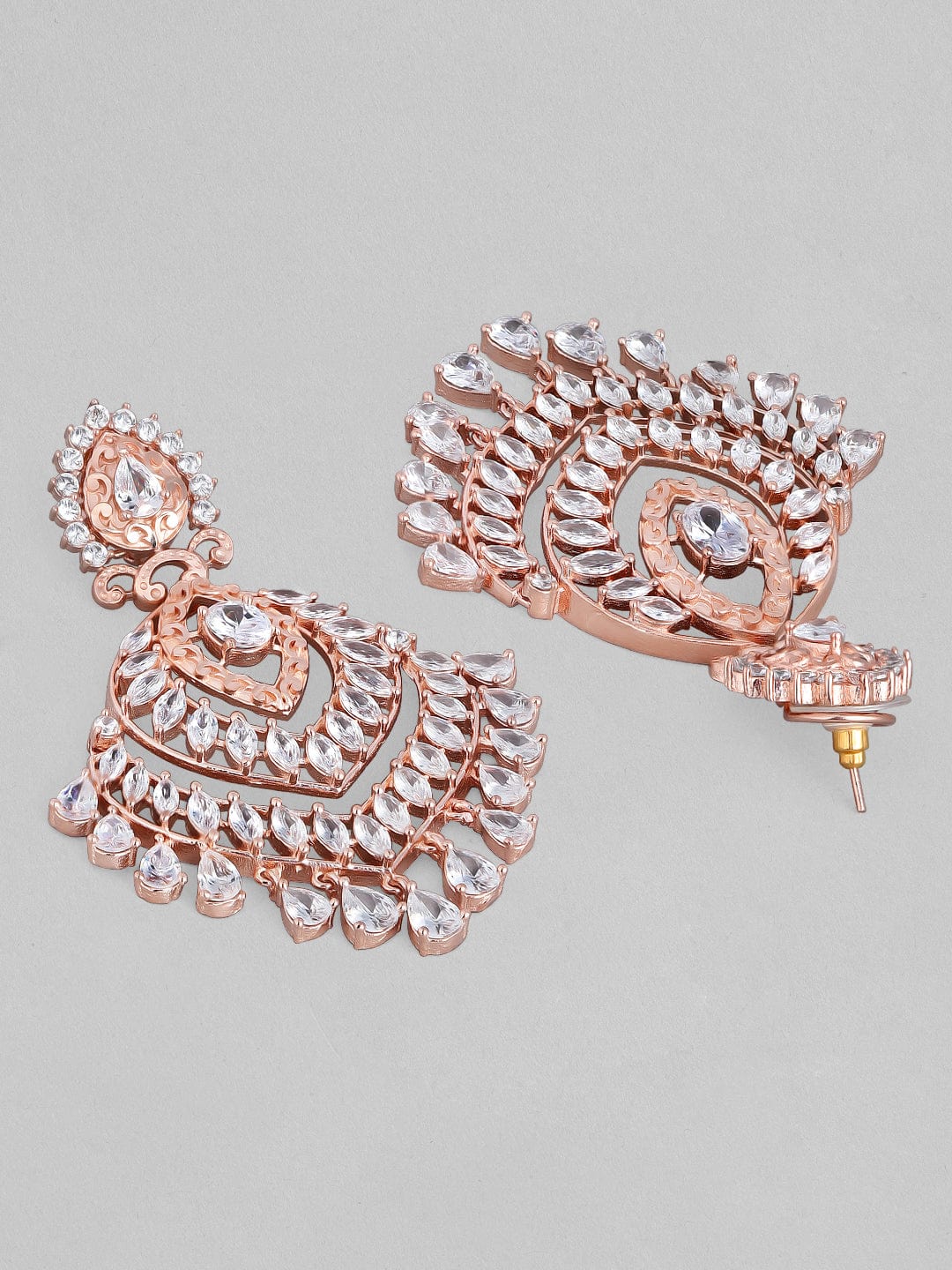 Rubans Zircon Studded Handcrafted Rose Gold Plated Chandbali Earrings Earrings