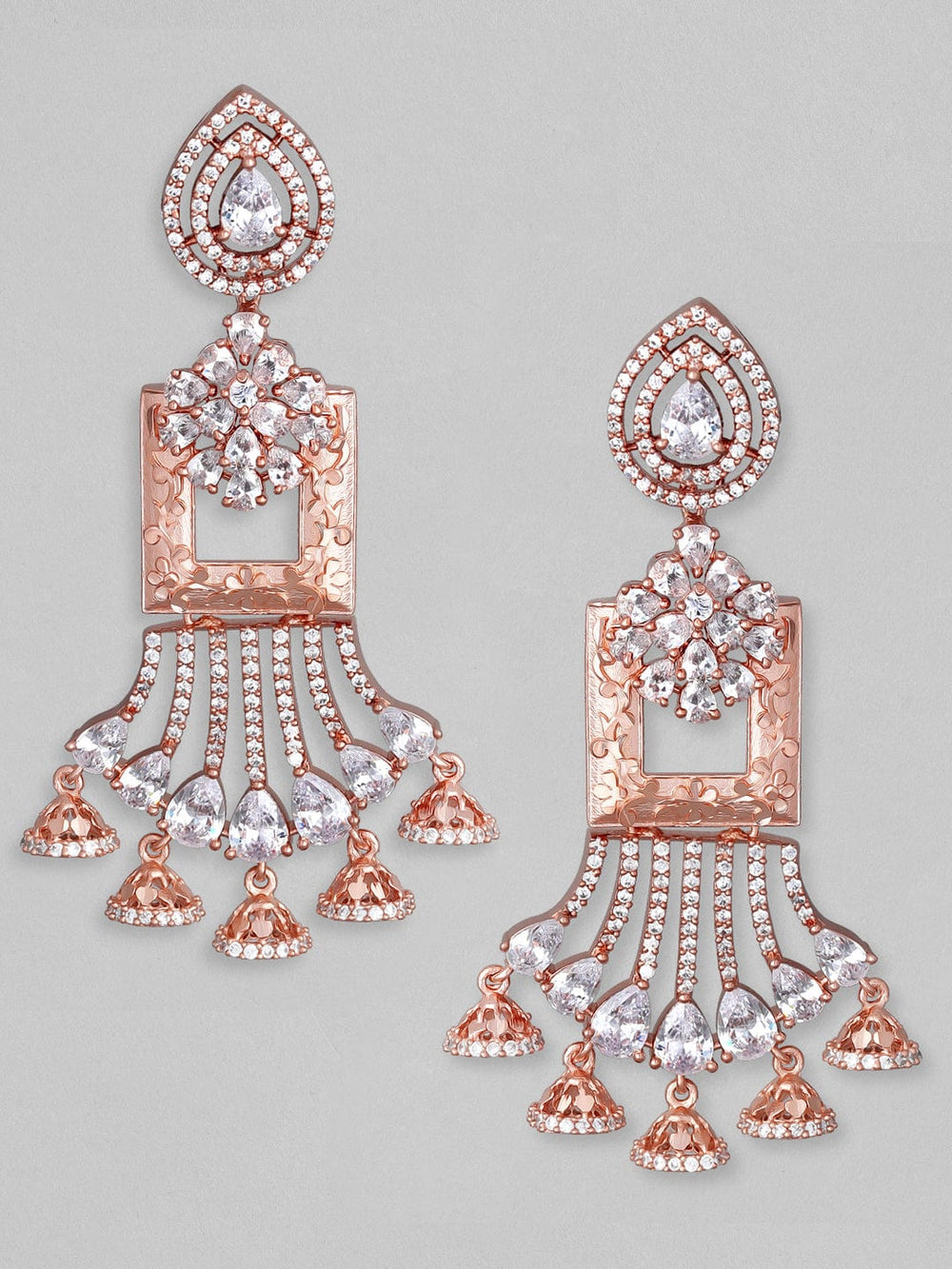 Rubans Zircon Studded Handcrafted Rose Gold Plated Drop Earrings Earrings