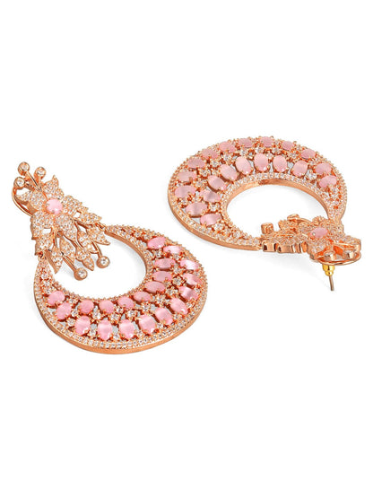 Rubans Zircon Studded Handcrafted Rose Gold Plated Floral Statement Chandbali Earrings Earrings