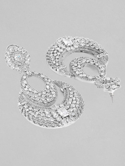 Rubans Zircon Studded Handcrafted Silver Plated Statement Chandbali Earrings Earrings