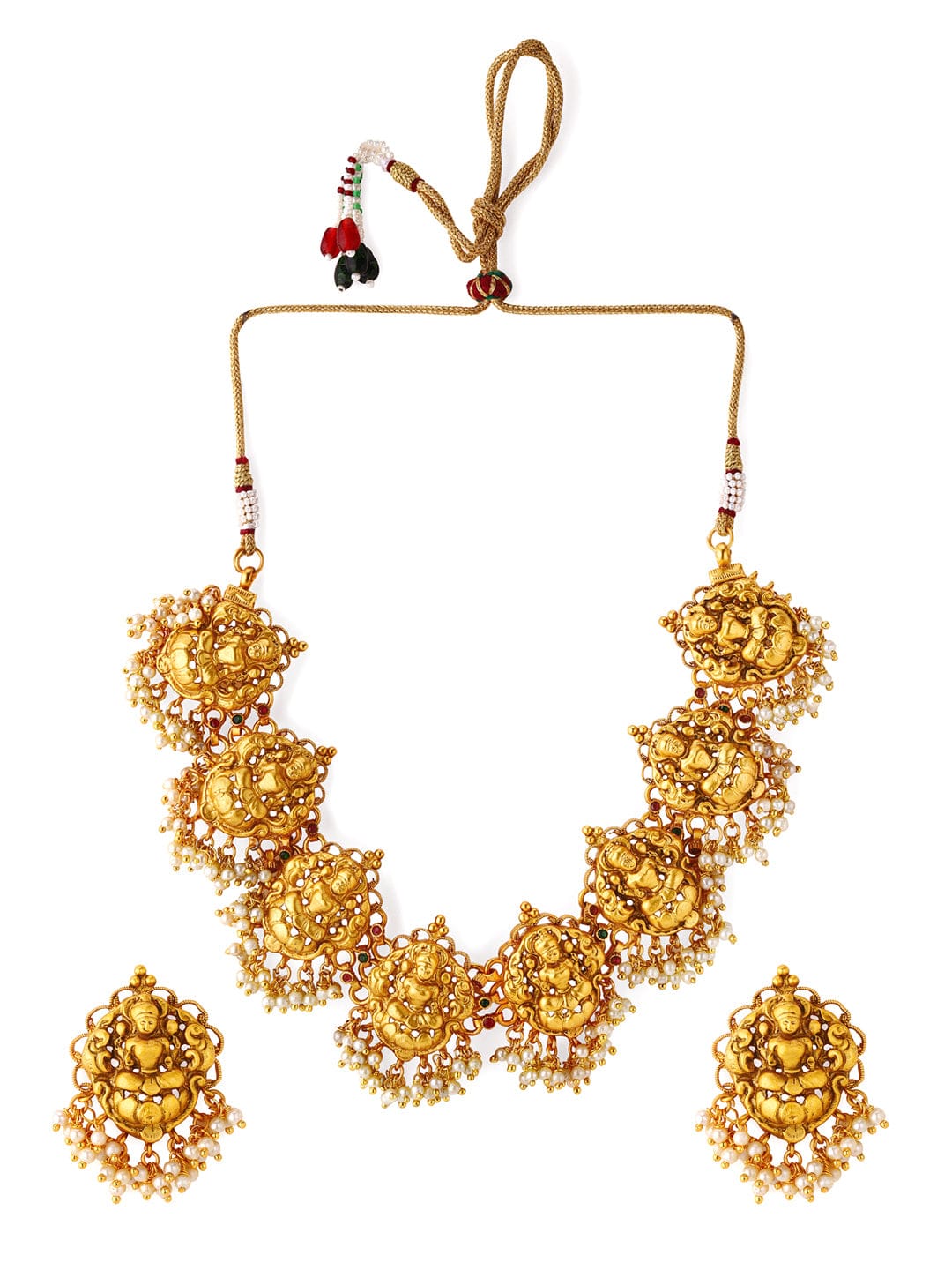 Samiksha Pednekar in Rubans 22K Gold Plated Handcrafted Temple Traditional Necklace Set Necklace Set