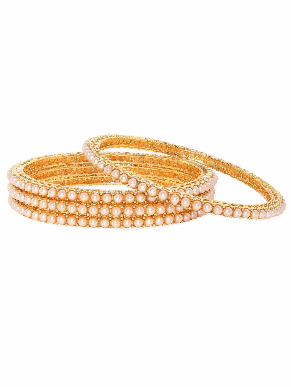Set of 4, 22K Gold plated Pearl Studded Classic Bangles Bangles & Bracelets