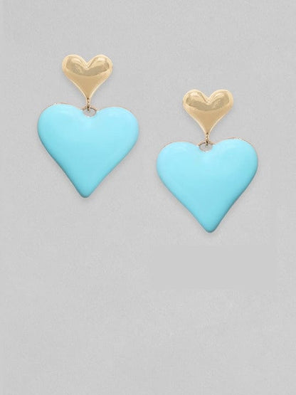 TOKYO TALKIES 18K Gold Plated Blue Enamel Heart Motif Earrings Earrings