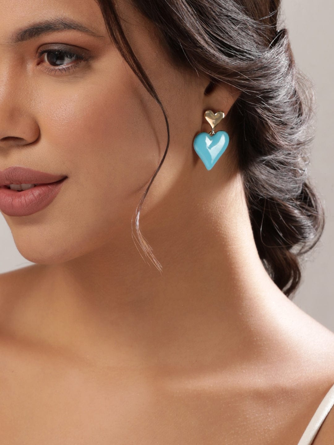 TOKYO TALKIES 18K Gold Plated Blue Enamel Heart Motif Earrings Earrings