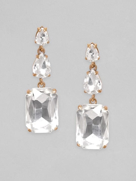 TOKYO TALKIES 18K Gold Plated Crystal Studded Drop Earrings Earrings
