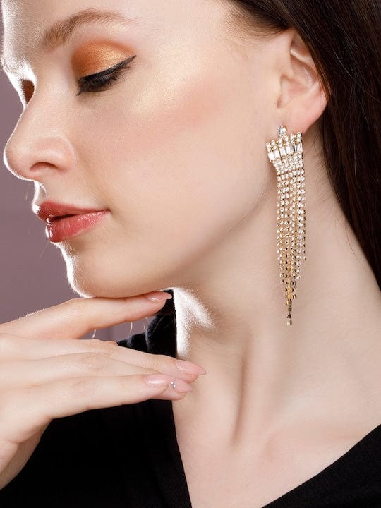 TOKYO TALKIES 18K Gold Plated Crystal Studded Tassel Earrings Earrings