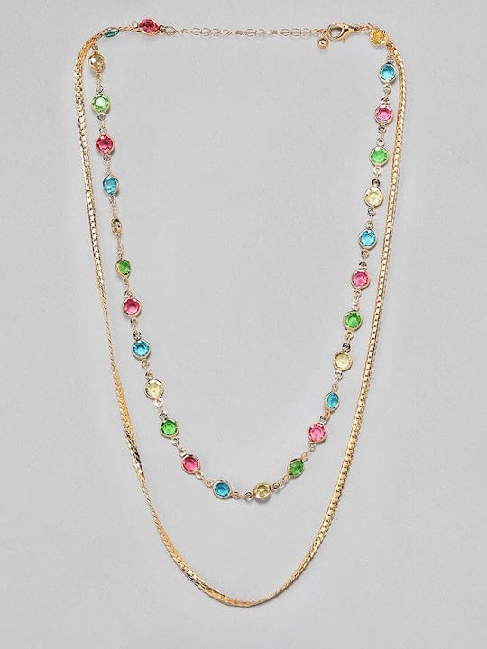 TOKYO TALKIES 18K Gold Plated Multicolour Crystal & Snake Chain Double Layer Necklace Necklaces, Chains & necklace