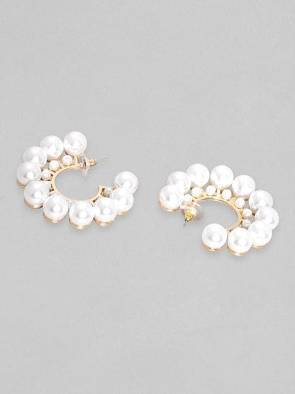 TOKYO TALKIES 18K Gold Plated Pearl Studded Statement Hoop Earrings Earrings