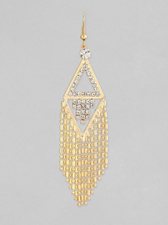 TOKYO TALKIES 18K Gold Plated Zirconia Studded Chain Beaded Fringe Dangler Earrings Earrings