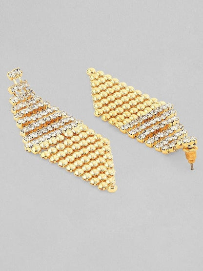 TOKYO TALKIES 18K Gold Plated Zirconia Studded Gold Beaded Patterned Dangle Earrings Earrings