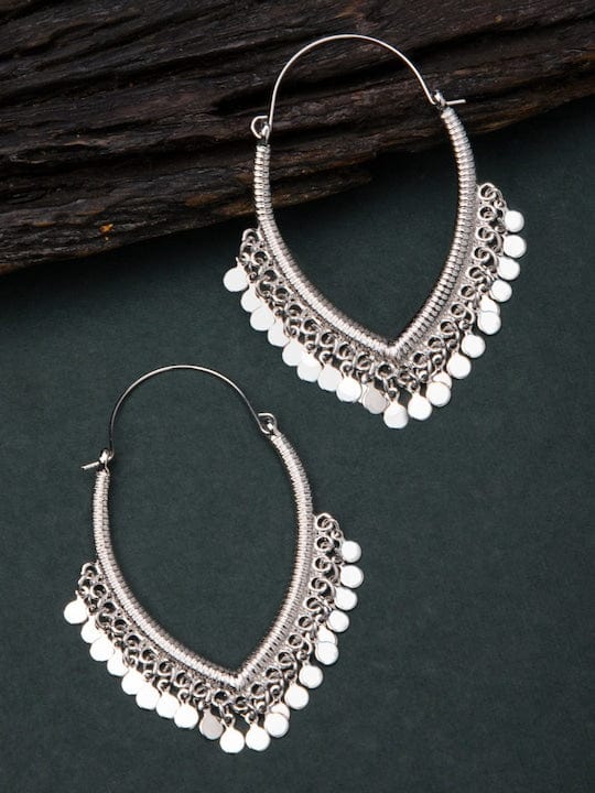 TOKYO TALKIES Silver-Toned &amp; White Handcrafted Hoop Earrings Earrings