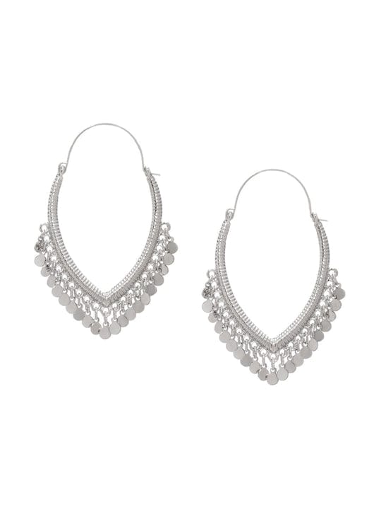 TOKYO TALKIES Silver-Toned &amp; White Handcrafted Hoop Earrings Earrings