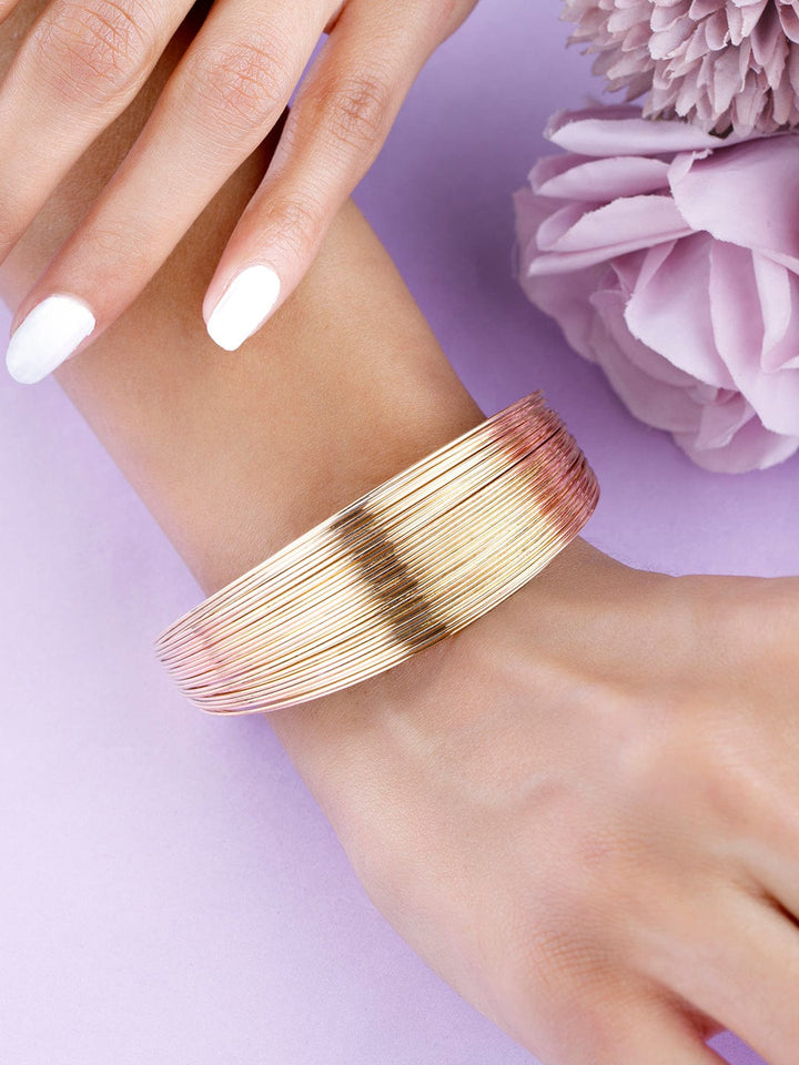 Tokyo Talkies x Rubans Fashion Accessories Gold Toned Handcrafted Multi String Bracelet Bangles & Bracelets