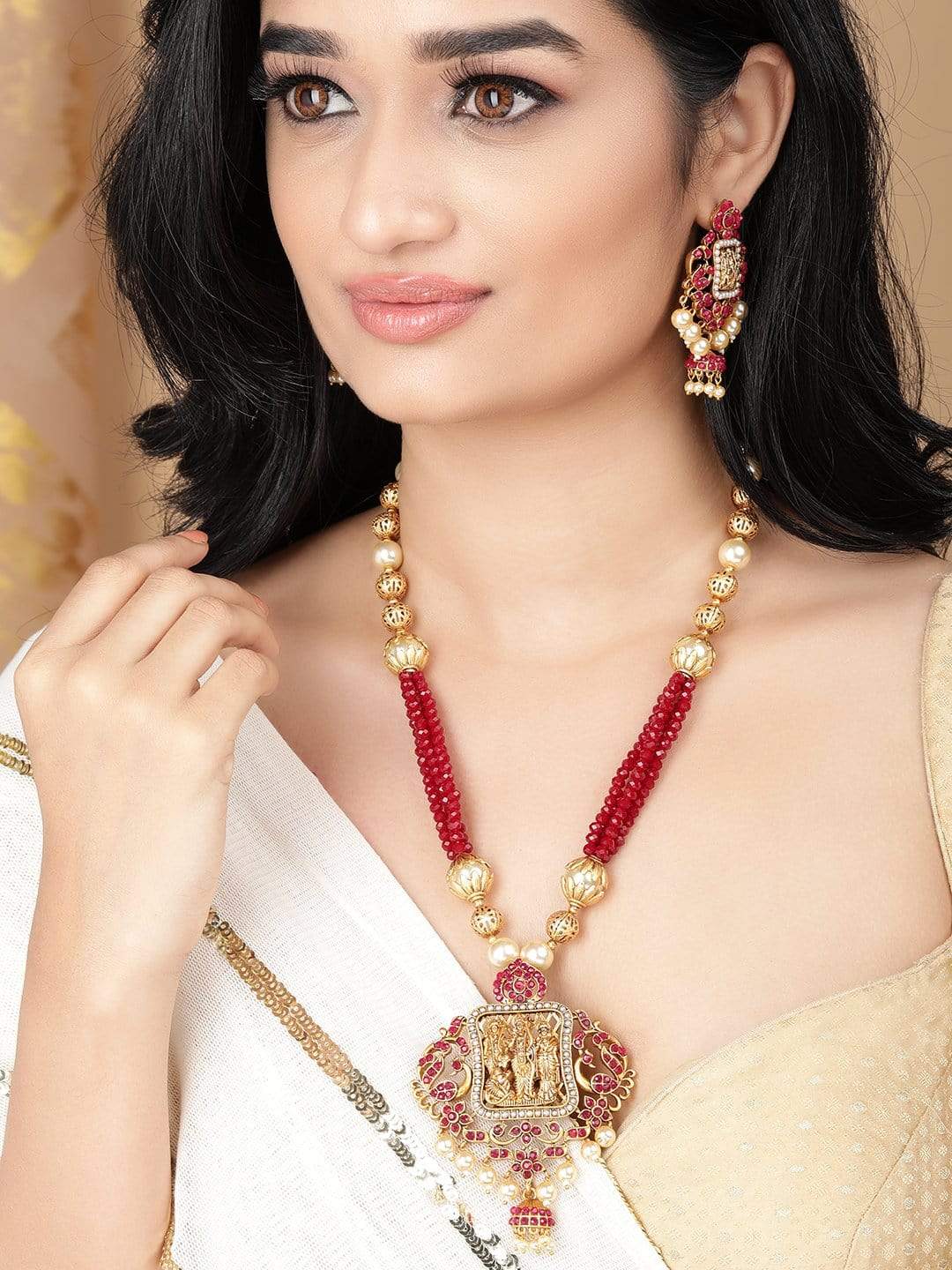Gold Plated Maroon Red Necklace Set Necklace Set