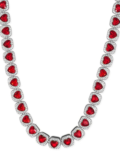Ruabns Voguish 22K Silver Plated Heart shaped Red stone studded Necklace. Chain &amp; Necklaces