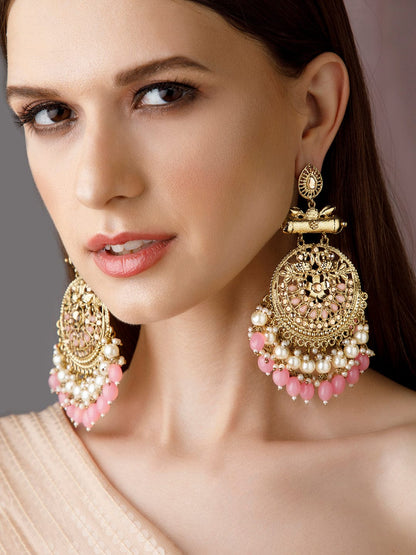 Rubans 22K Gold Plated Chandbali Earrings With Beautiful Beads And Pearls Earrings