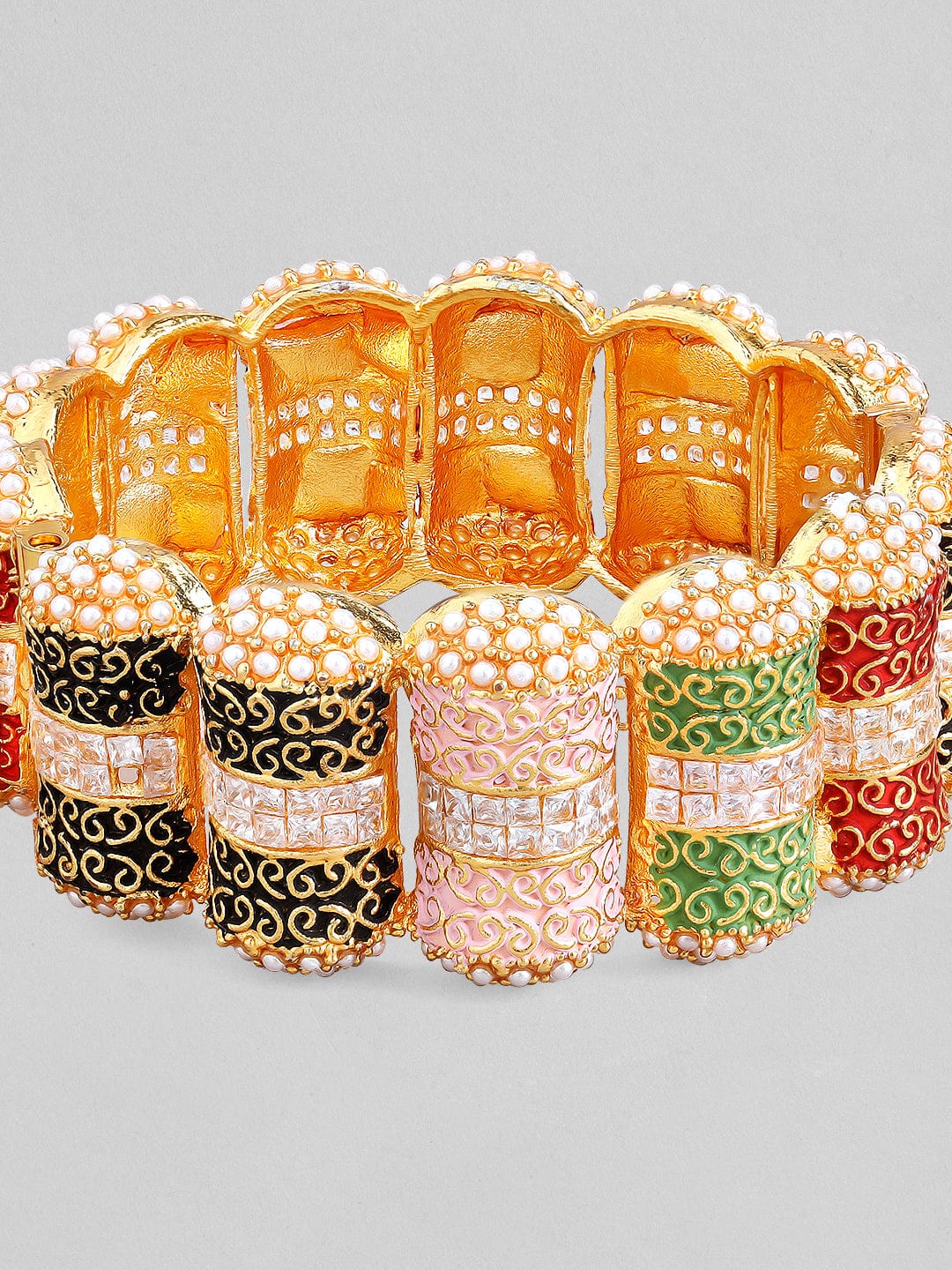 Rubans 22K Gold Plated Enamel Handpainted Multicolor Bracelet. Bangles &amp; Bracelets