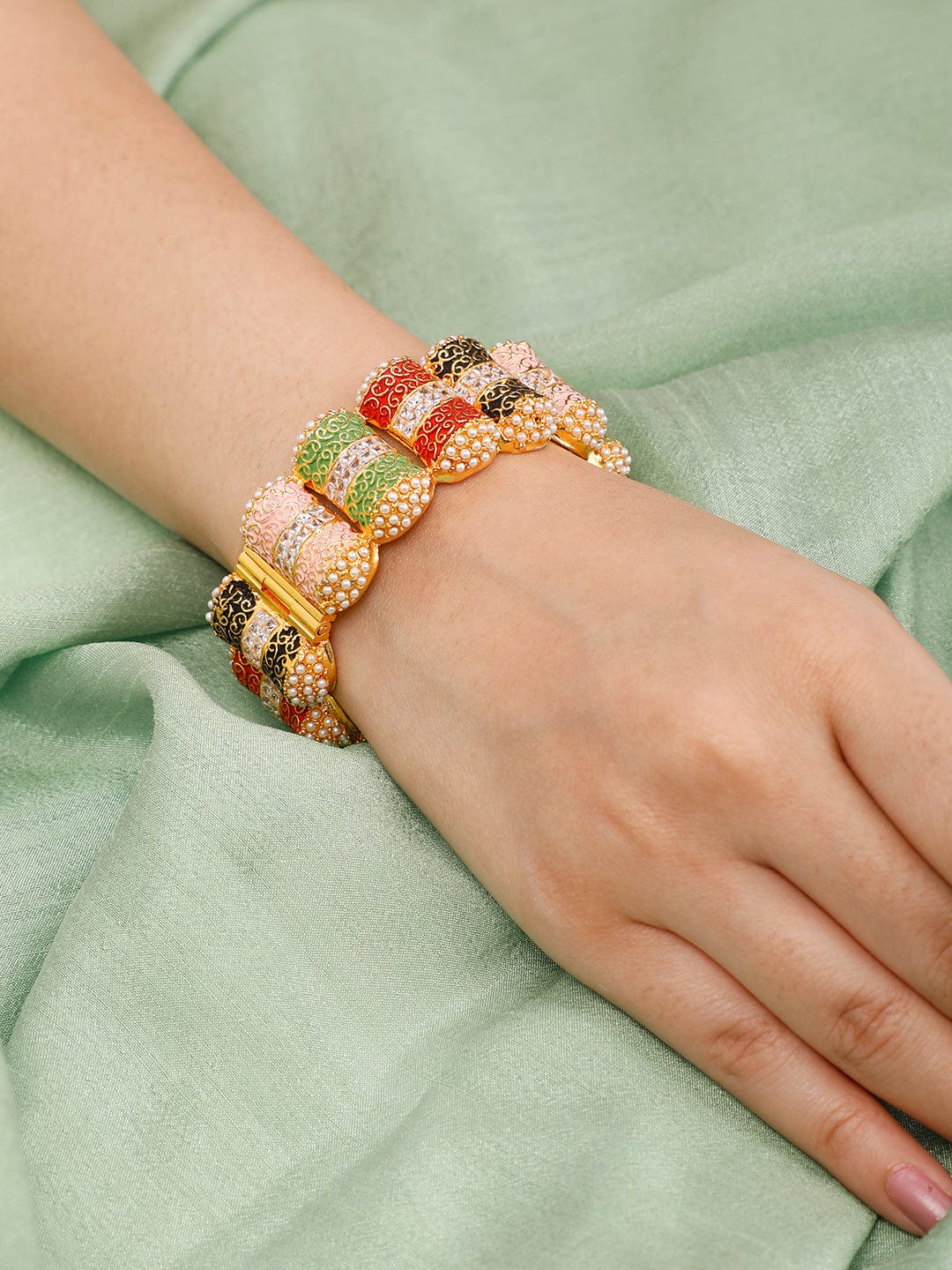 Rubans 22K Gold Plated Enamel Handpainted Multicolor Bracelet. Bangles & Bracelets