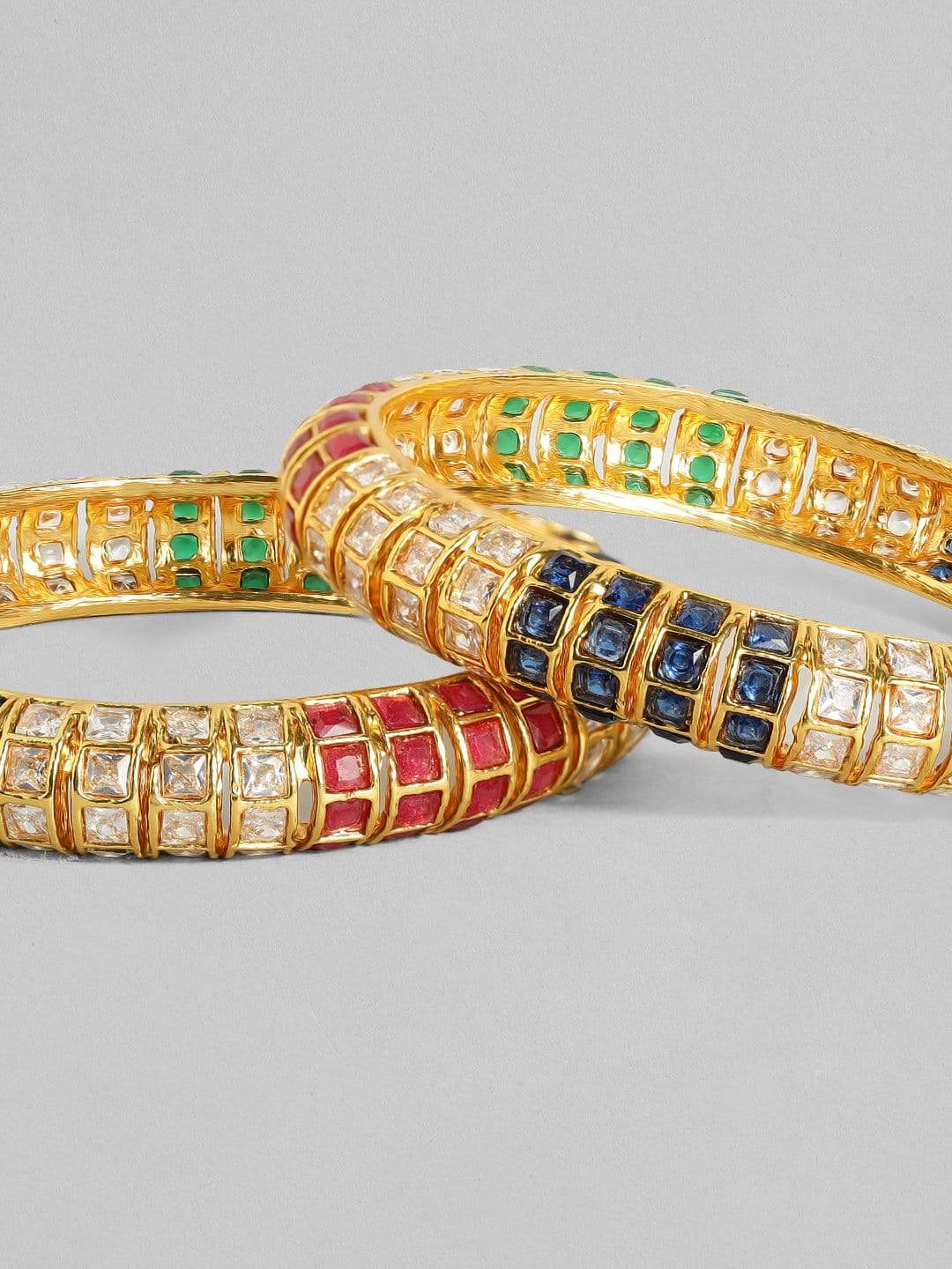 Rubans 22K Gold Plated Handcrafted Color Stone Set of 2 Bangles Bangles & Bracelets