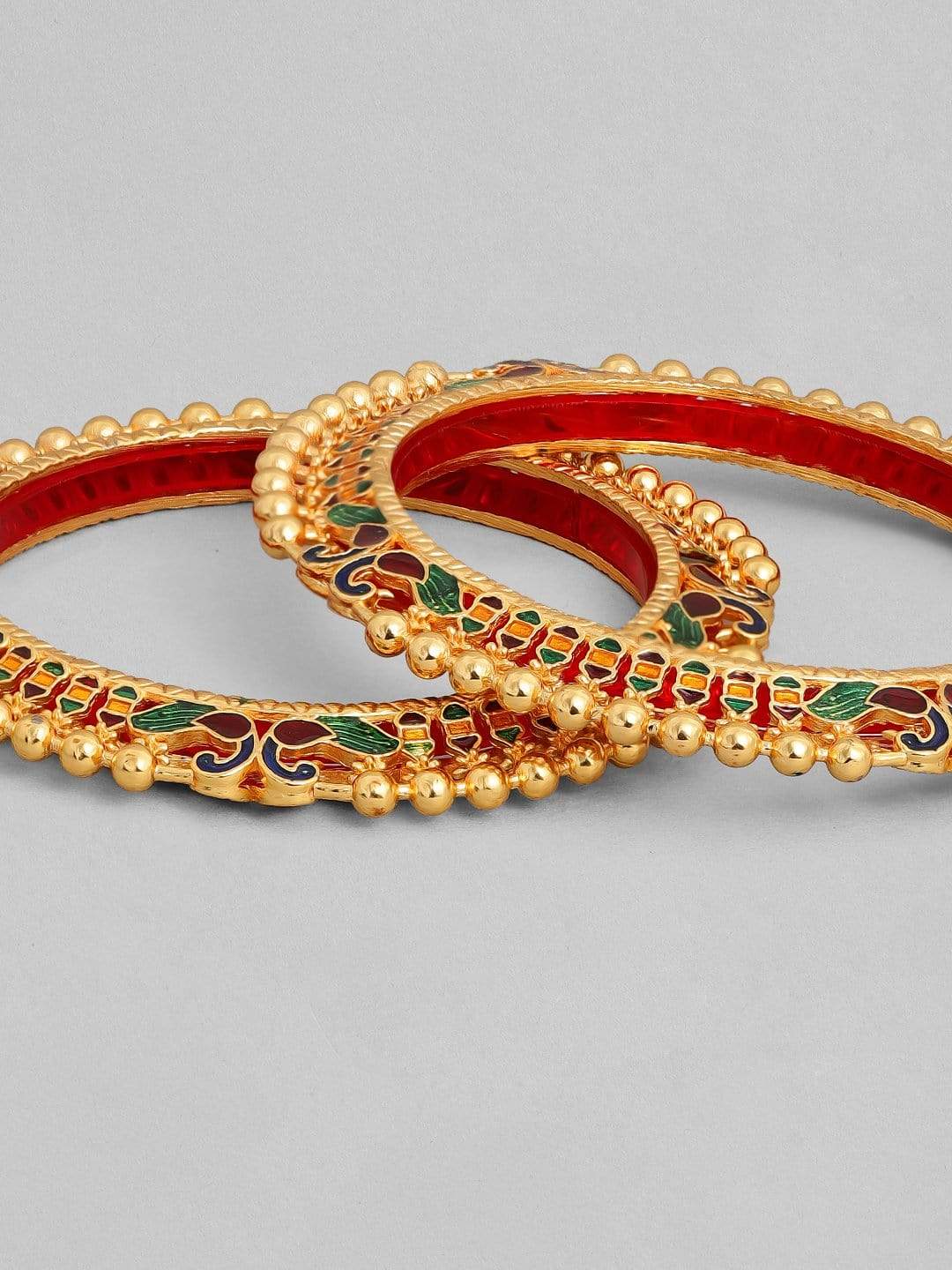 Rubans 22K Gold Plated Handcrafted Enamel with Peacock Pacheli Set of 2 Bangles Bangles & Bracelets