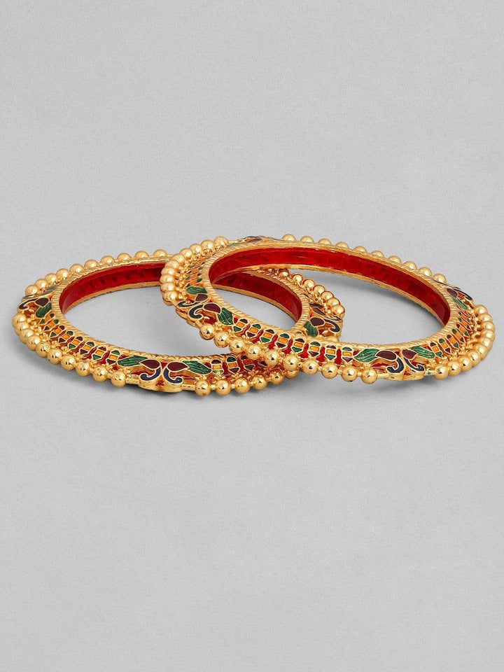 Rubans 22K Gold Plated Handcrafted Enamel with Peacock Pacheli Set of 2 Bangles Bangles & Bracelets