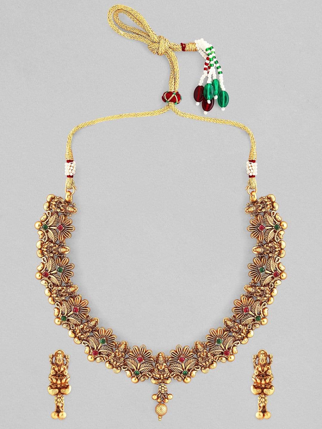 Rubans 22k Gold-Plated  Handcrafted Lakshmi Traditional Temple Jewellery Set Necklace Set