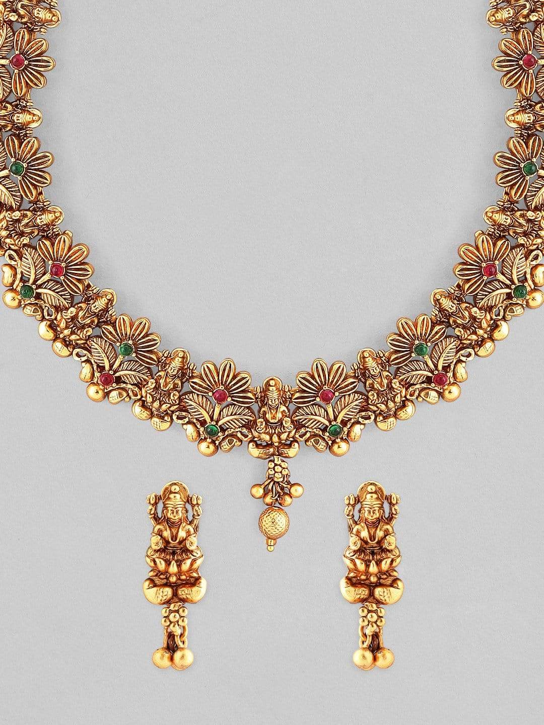 Rubans 22k Gold-Plated  Handcrafted Lakshmi Traditional Temple Jewellery Set Necklace Set