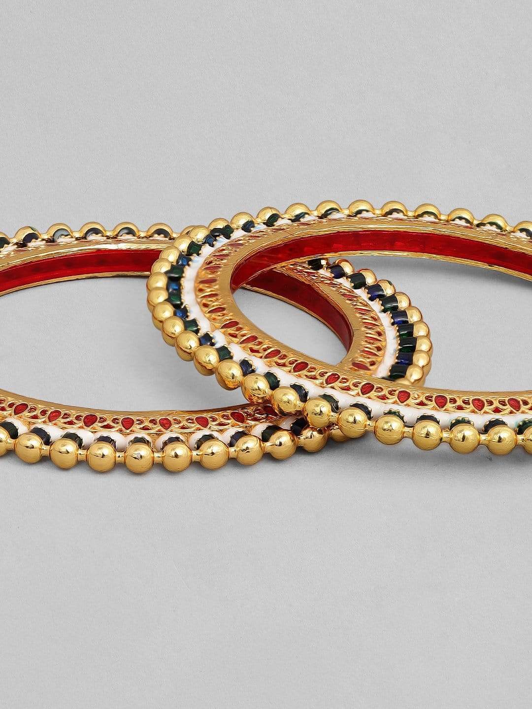 Rubans 22K Gold Plated Handcrafted Red Enamel Set of 2 Bangles Bangles & Bracelets